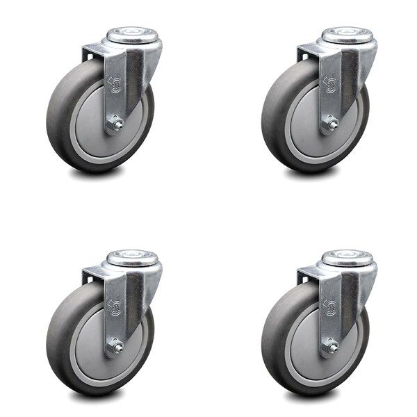 5 Inch Thermoplastic Rubber Wheel Swivel Bolt Hole Caster Set